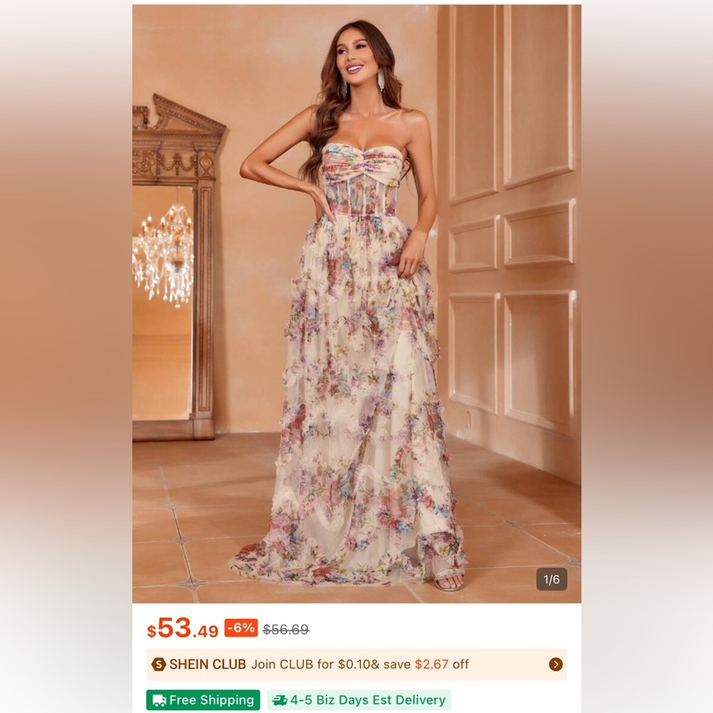 Floral Tiered Maxi Dress in Ivory with Pastel Bloom Print
